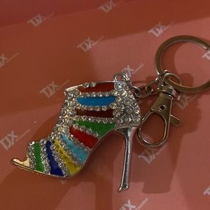 NEW Multicolored Rhinestone Heel 👠 Key Ring Bag charm